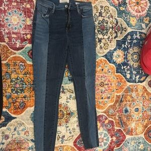 Pacsun high rise ankle dark wash skinny jeans with light wash stripes